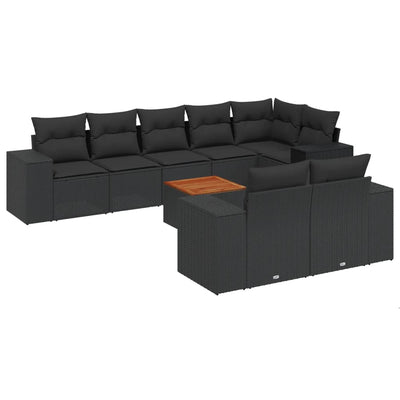 9 Piece Garden Sofa Set with Cushions Black Poly Rattan Payday Deals