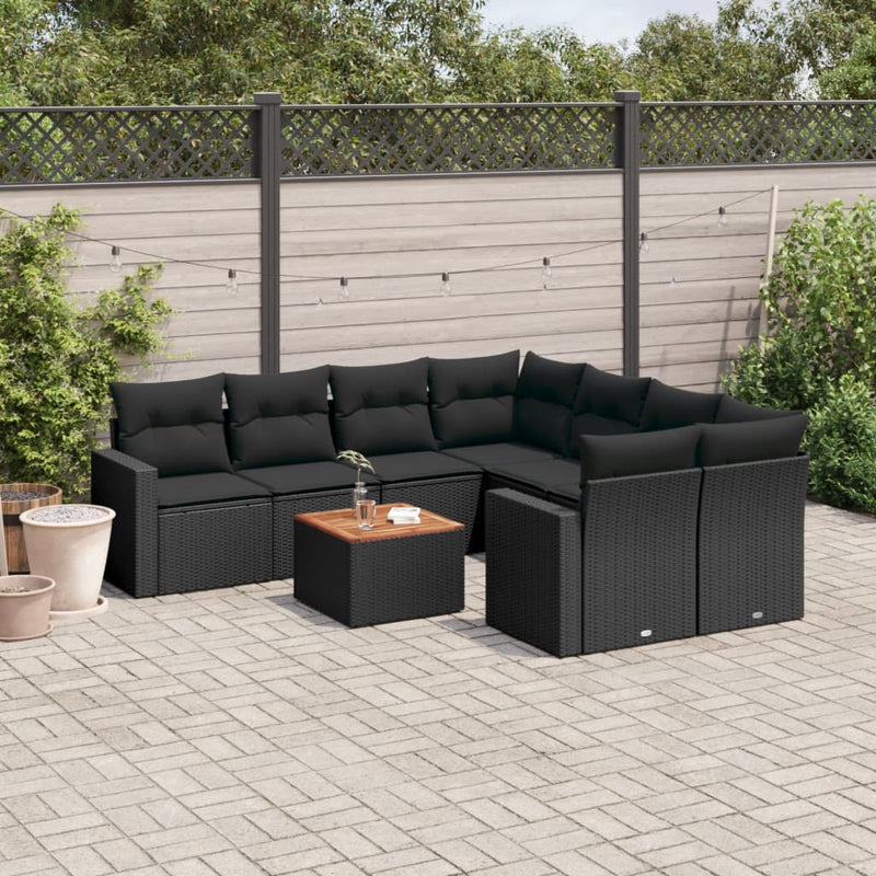 9 Piece Garden Sofa Set with Cushions Black Poly Rattan Payday Deals