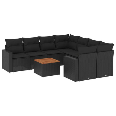 9 Piece Garden Sofa Set with Cushions Black Poly Rattan Payday Deals