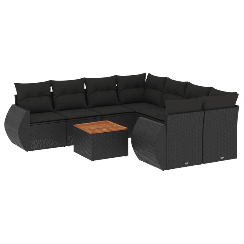 9 Piece Garden Sofa Set with Cushions Black Poly Rattan Payday Deals