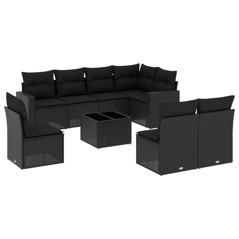 9 Piece Garden Sofa Set with Cushions Black Poly Rattan Payday Deals