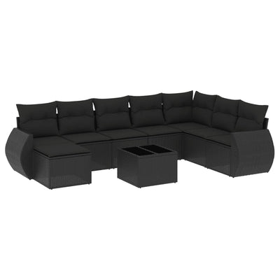 9 Piece Garden Sofa Set with Cushions Black Poly Rattan Payday Deals