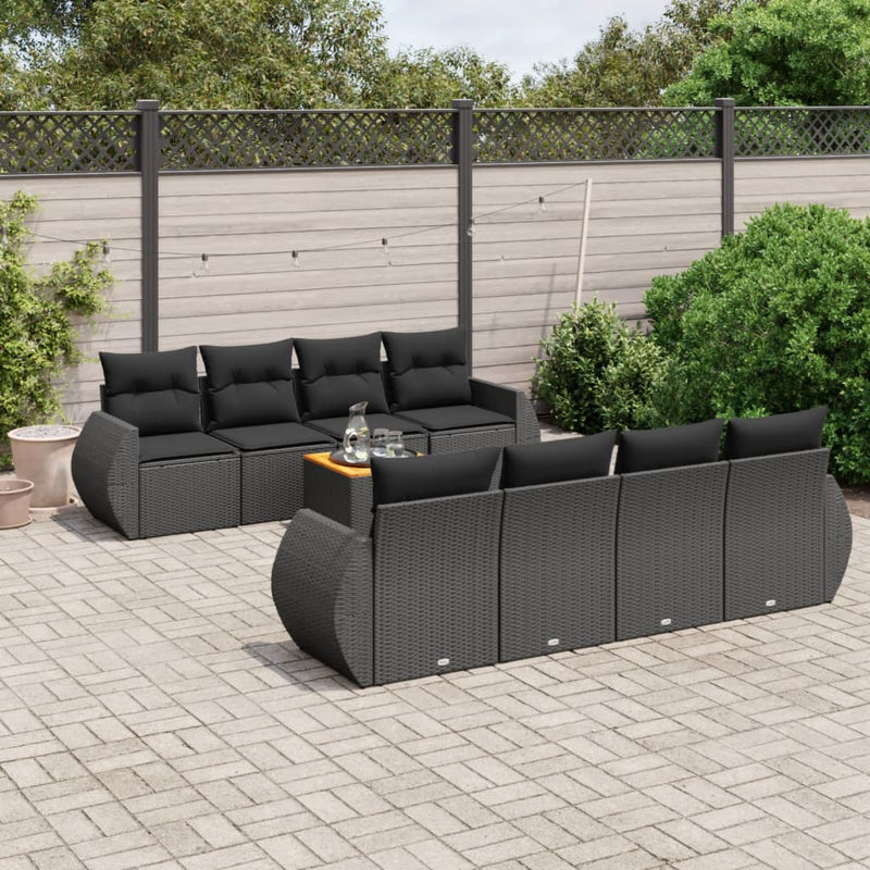 9 Piece Garden Sofa Set with Cushions Black Poly Rattan Payday Deals