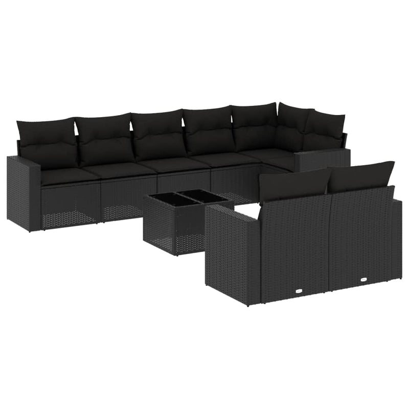 9 Piece Garden Sofa Set with Cushions Black Poly Rattan Payday Deals