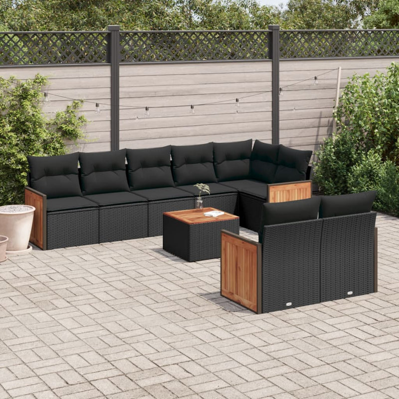 9 Piece Garden Sofa Set with Cushions Black Poly Rattan Payday Deals