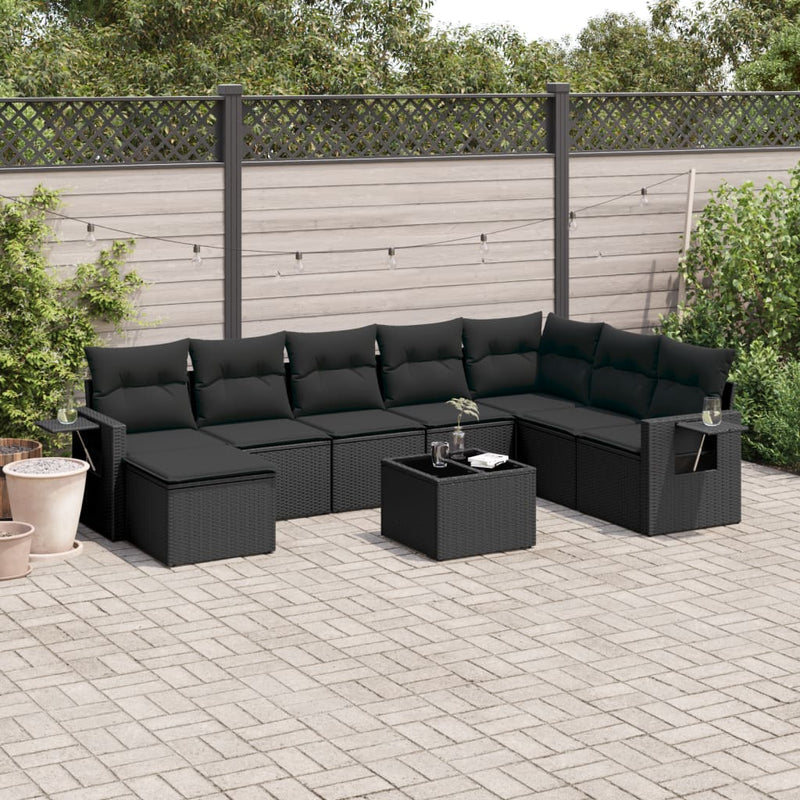 9 Piece Garden Sofa Set with Cushions Black Poly Rattan Payday Deals