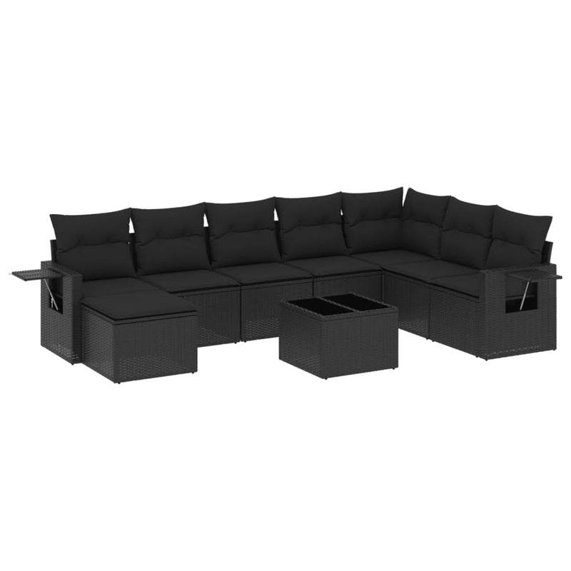 9 Piece Garden Sofa Set with Cushions Black Poly Rattan Payday Deals