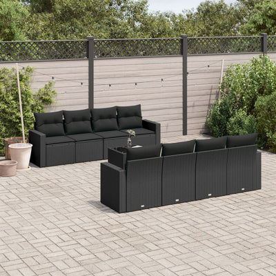 9 Piece Garden Sofa Set with Cushions Black Poly Rattan