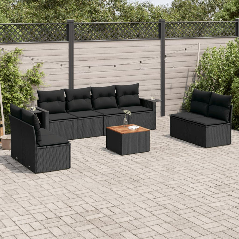 9 Piece Garden Sofa Set with Cushions Black Poly Rattan Payday Deals