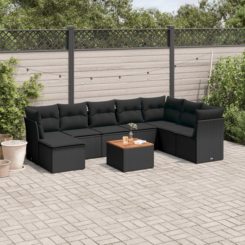 9 Piece Garden Sofa Set with Cushions Black Poly Rattan Payday Deals