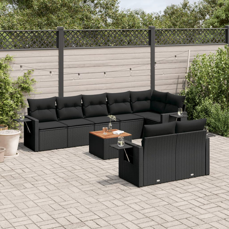 9 Piece Garden Sofa Set with Cushions Black Poly Rattan Payday Deals