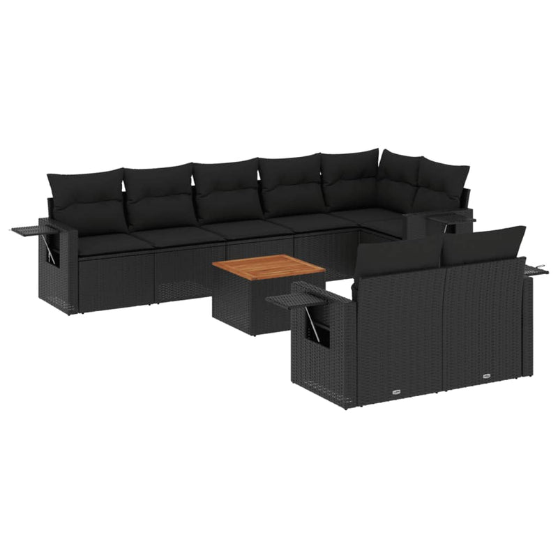 9 Piece Garden Sofa Set with Cushions Black Poly Rattan Payday Deals