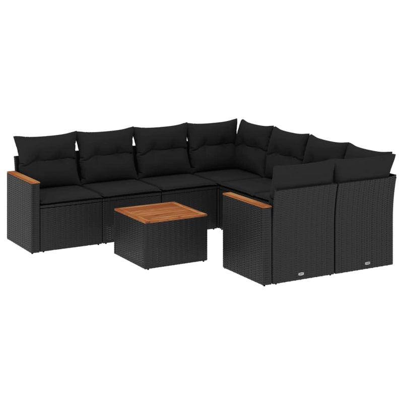 9 Piece Garden Sofa Set with Cushions Black Poly Rattan Payday Deals