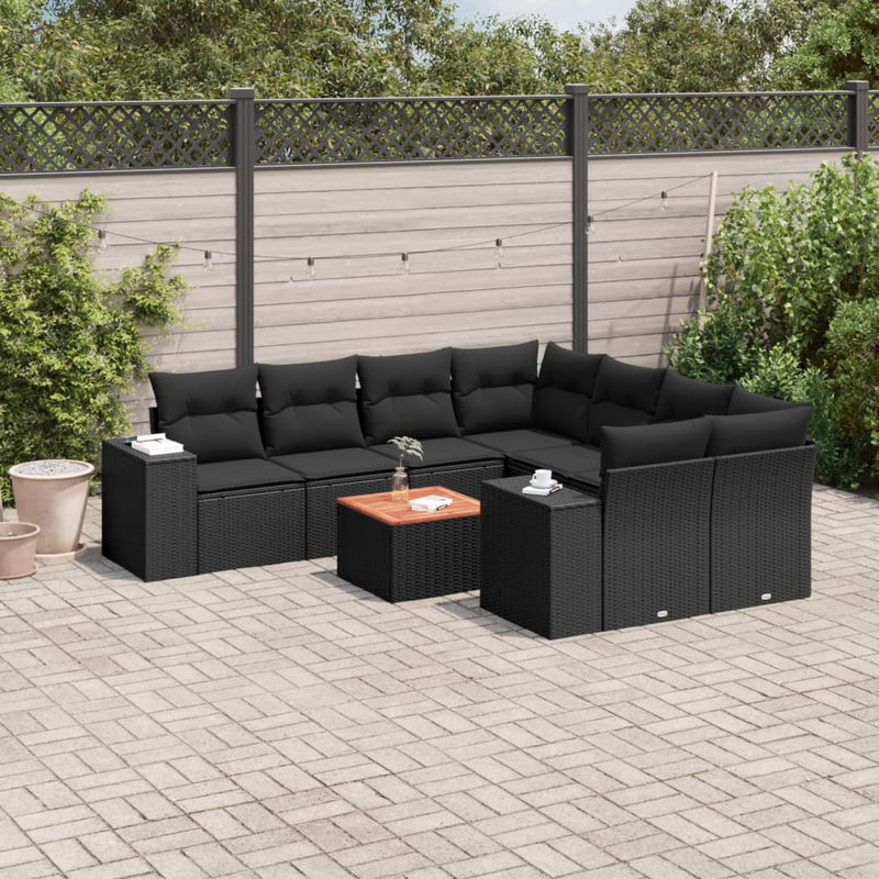 9 Piece Garden Sofa Set with Cushions Black Poly Rattan Payday Deals