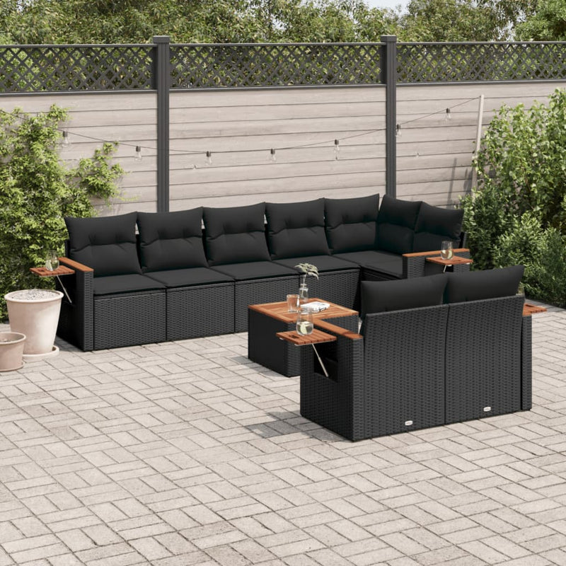 9 Piece Garden Sofa Set with Cushions Black Poly Rattan Payday Deals