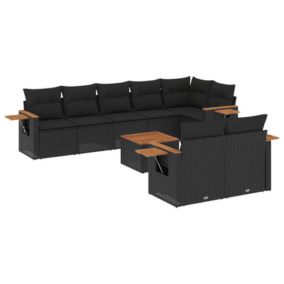 9 Piece Garden Sofa Set with Cushions Black Poly Rattan Payday Deals