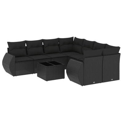 9 Piece Garden Sofa Set with Cushions Black Poly Rattan Payday Deals