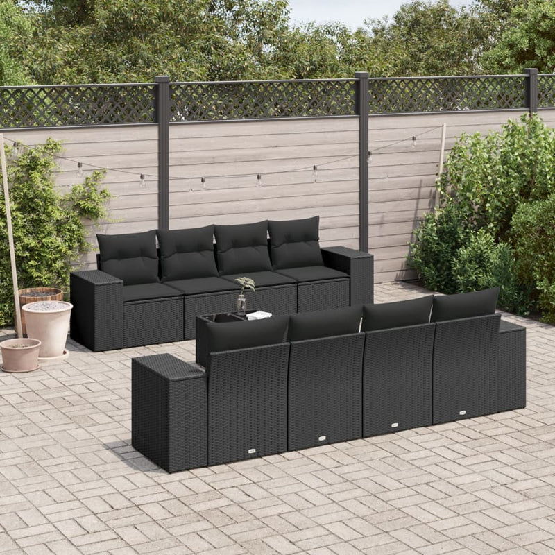 9 Piece Garden Sofa Set with Cushions Black Poly Rattan Payday Deals