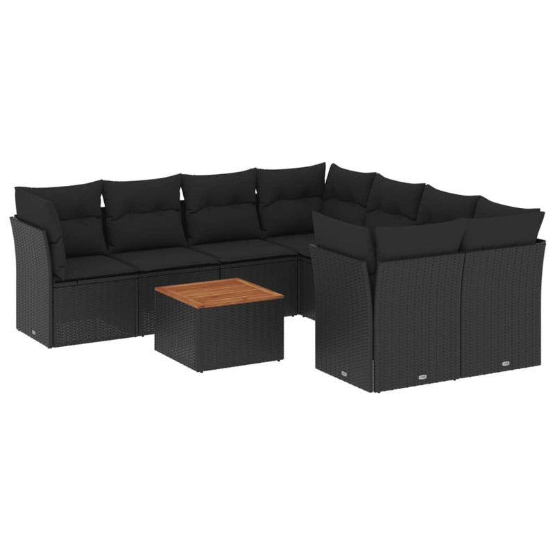 9 Piece Garden Sofa Set with Cushions Black Poly Rattan Payday Deals