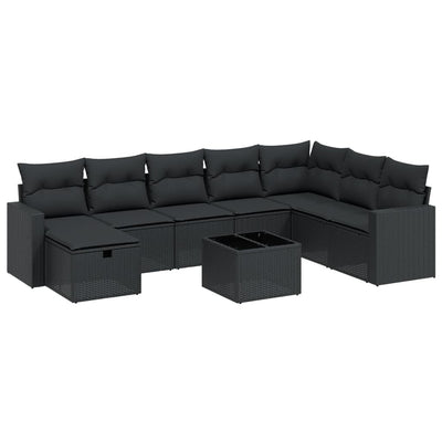 9 Piece Garden Sofa Set with Cushions Black Poly Rattan Payday Deals