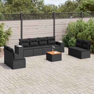 9 Piece Garden Sofa Set with Cushions Black Poly Rattan