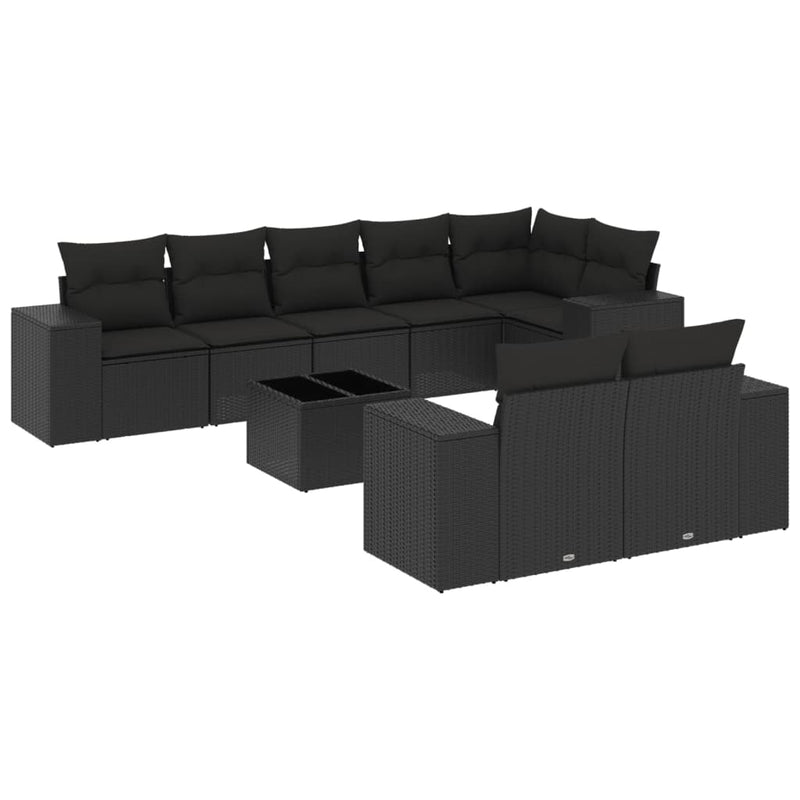 9 Piece Garden Sofa Set with Cushions Black Poly Rattan Payday Deals