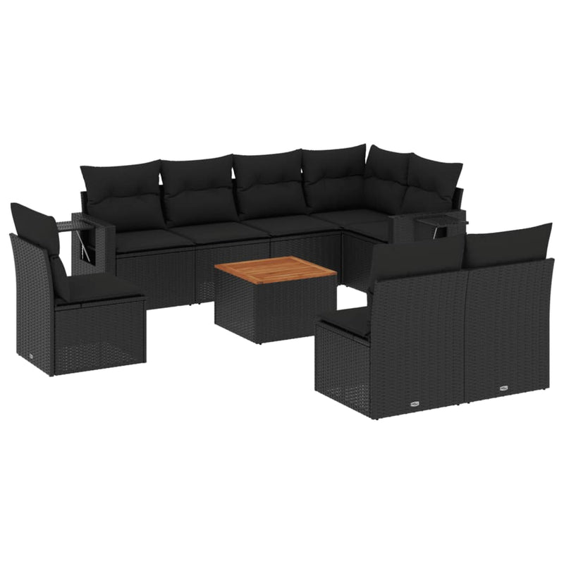 9 Piece Garden Sofa Set with Cushions Black Poly Rattan Payday Deals