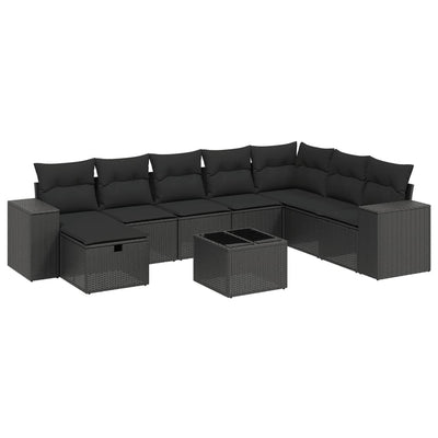 9 Piece Garden Sofa Set with Cushions Black Poly Rattan Payday Deals