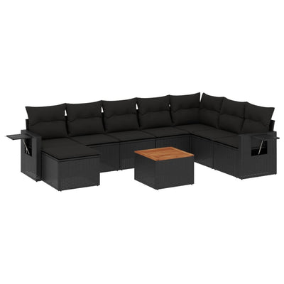 9 Piece Garden Sofa Set with Cushions Black Poly Rattan Payday Deals