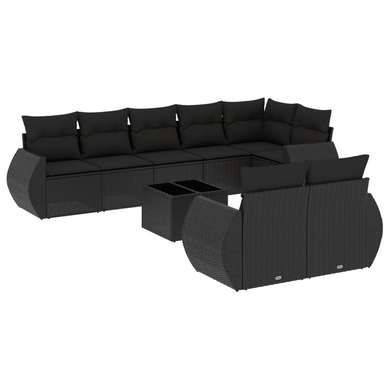 9 Piece Garden Sofa Set with Cushions Black Poly Rattan Payday Deals