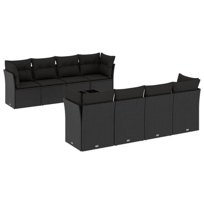 9 Piece Garden Sofa Set with Cushions Black Poly Rattan Payday Deals