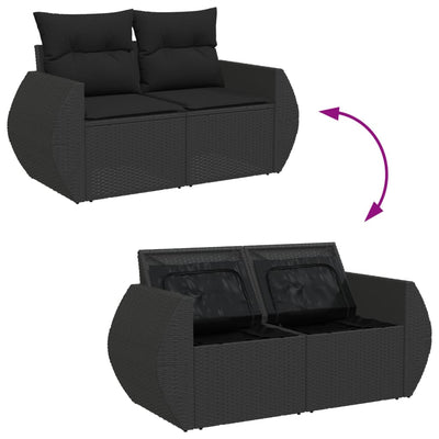 9 Piece Garden Sofa Set with Cushions Black Poly Rattan Payday Deals