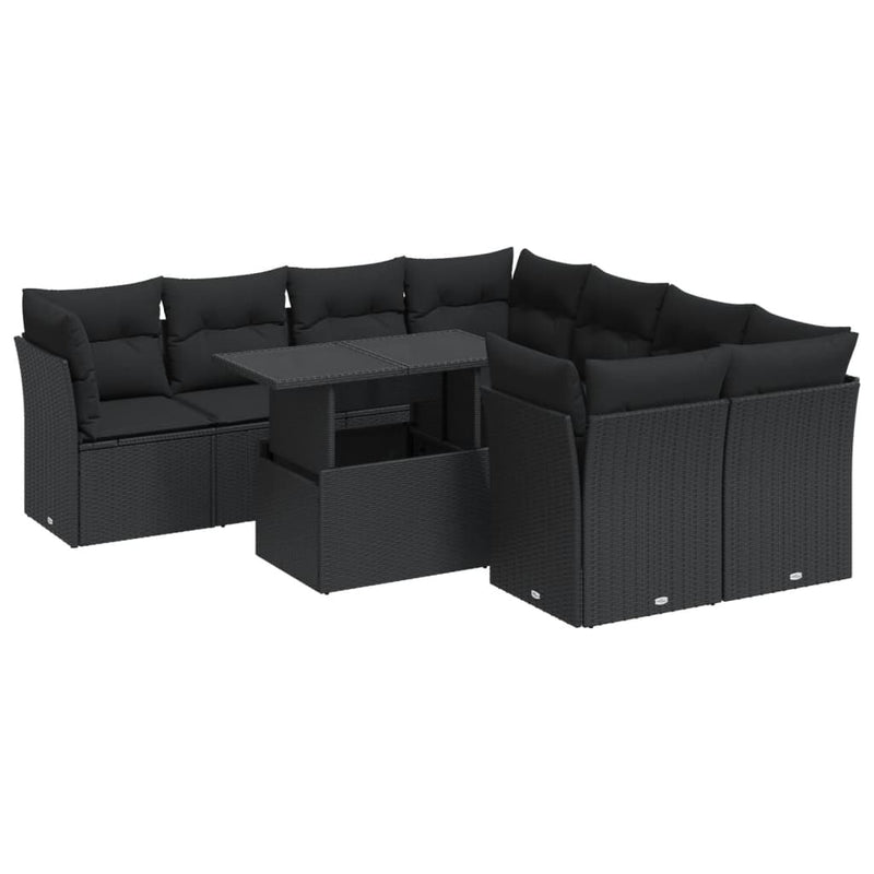 9 Piece Garden Sofa Set with Cushions Black Poly Rattan Payday Deals