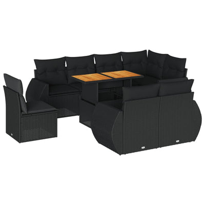 9 Piece Garden Sofa Set with Cushions Black Poly Rattan Payday Deals