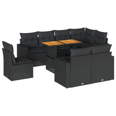 9 Piece Garden Sofa Set with Cushions Black Poly Rattan Payday Deals