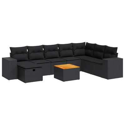 9 Piece Garden Sofa Set with Cushions Black Poly Rattan Payday Deals