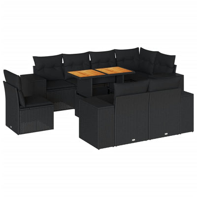 9 Piece Garden Sofa Set with Cushions Black Poly Rattan Payday Deals