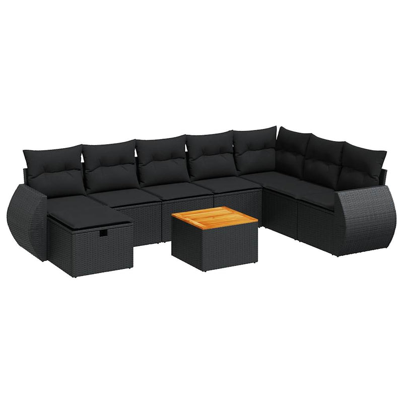 9 Piece Garden Sofa Set with Cushions Black Poly Rattan Payday Deals