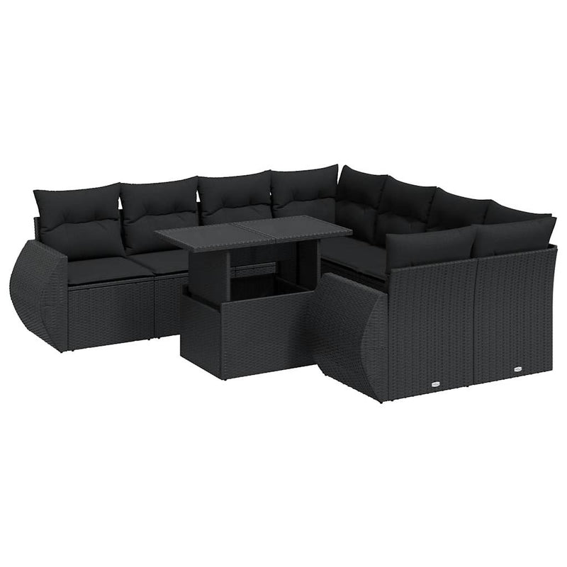 9 Piece Garden Sofa Set with Cushions Black Poly Rattan Payday Deals