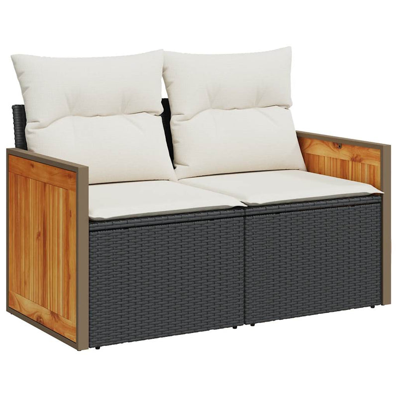 9 Piece Garden Sofa Set with Cushions Black Poly Rattan Acacia Payday Deals