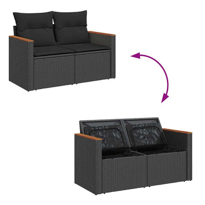 9 Piece Garden Sofa Set with Cushions Black Poly Rattan Acacia Payday Deals