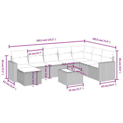 9 Piece Garden Sofa Set with Cushions Grey Poly Rattan Payday Deals