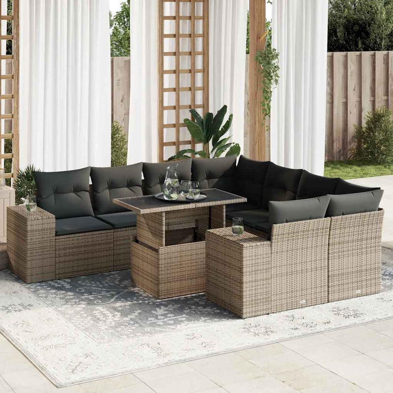 9 Piece Garden Sofa Set with Cushions Grey Poly Rattan Payday Deals