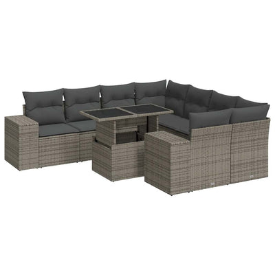 9 Piece Garden Sofa Set with Cushions Grey Poly Rattan Payday Deals