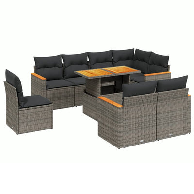 9 Piece Garden Sofa Set with Cushions Grey Poly Rattan Payday Deals