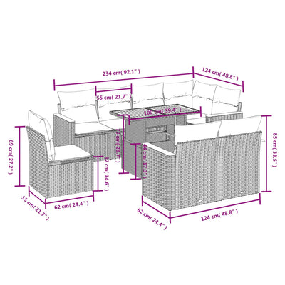 9 Piece Garden Sofa Set with Cushions Grey Poly Rattan Payday Deals