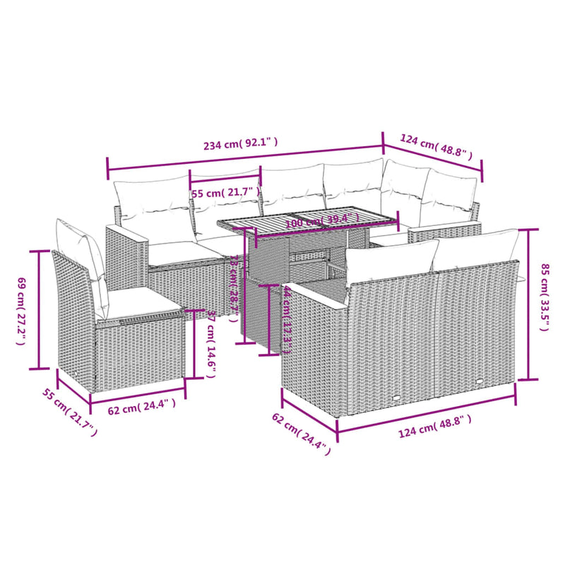 9 Piece Garden Sofa Set with Cushions Grey Poly Rattan Payday Deals