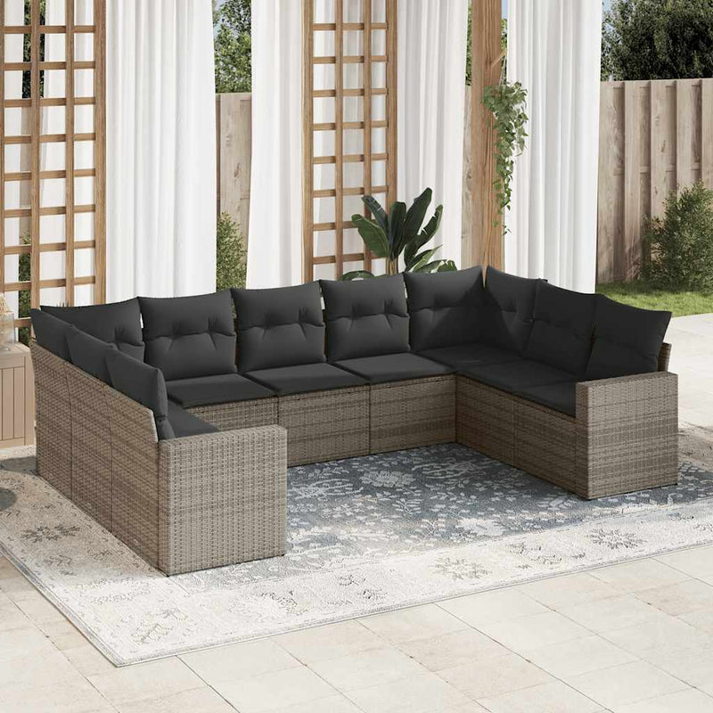 9 Piece Garden Sofa Set with Cushions Grey Poly Rattan Payday Deals