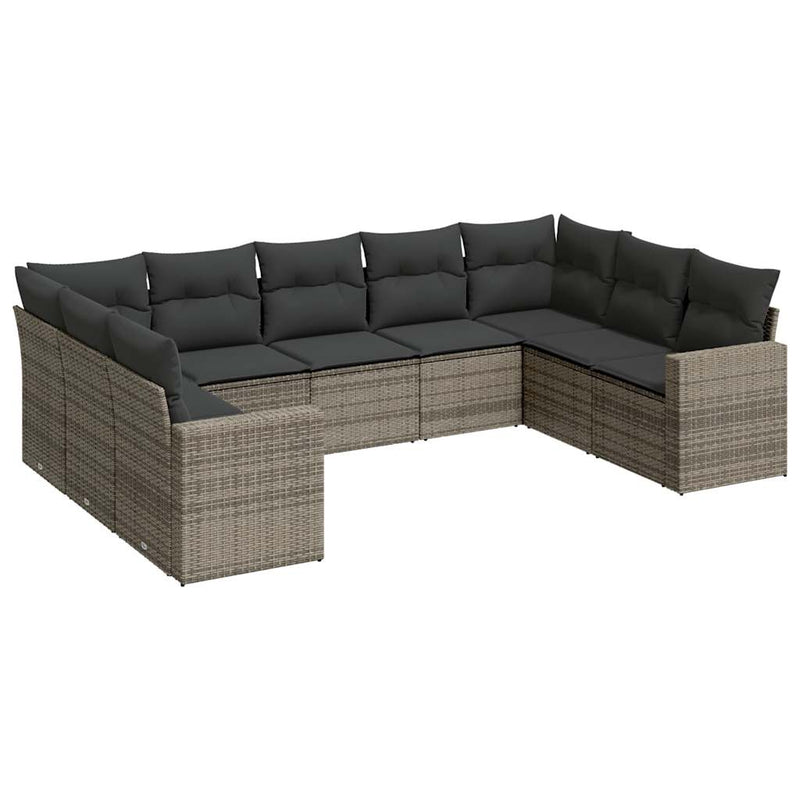 9 Piece Garden Sofa Set with Cushions Grey Poly Rattan Payday Deals