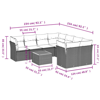 9 Piece Garden Sofa Set with Cushions Grey Poly Rattan Payday Deals
